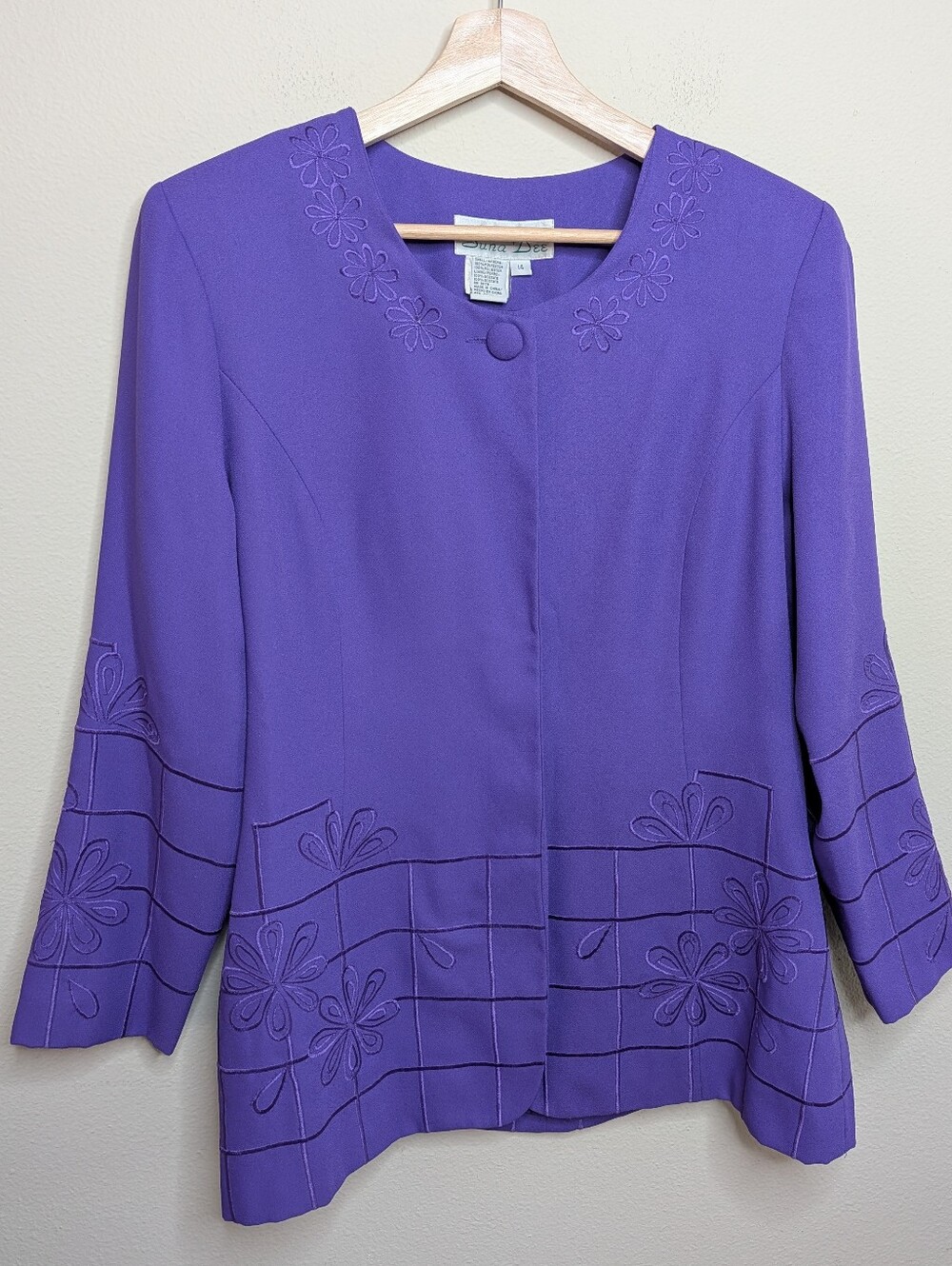 Vintage Suna Dee Purple Embroidered Jacket Size 14 Floral Detail